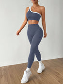 Dewbera Conjunto Esportivo Feminino com Camiseta Ioga Sem Costura Ombro Único, Levantamento de Bumbum e Alta Elasticidade