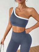 Dewbera Conjunto Esportivo Feminino com Camiseta Ioga Sem Costura Ombro Único, Levantamento de Bumbum e Alta Elasticidade