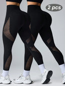 Legging  esportivos de ioga com painéis de tela, sem emendas e de alta elasticidade