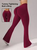 Slayform Calça casual, fitness e ioga aderente, franzida e evasê para senhoras