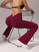 Slayform Calça casual, fitness e ioga aderente, franzida e evasê para senhoras