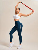 Slayform Calça Legging Esportiva Elástica Simples e Casual com Estampa de Letra, Cintura Alta, para Ioga, Mulheres