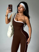 Dewbera 1 Peça Macacão Aderente de Ioga Tricotado Sem Costura para Mulheres