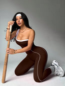 Dewbera 1 Peça Macacão Aderente de Ioga Tricotado Sem Costura para Mulheres