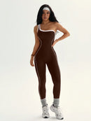 Dewbera 1 Peça Macacão Aderente de Ioga Tricotado Sem Costura para Mulheres