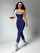 Dewbera 1 Peça Macacão Aderente de Ioga Tricotado Sem Costura para Mulheres