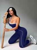 Dewbera 1 Peça Macacão Aderente de Ioga Tricotado Sem Costura para Mulheres