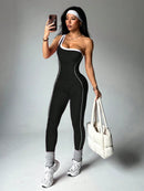 Dewbera 1 Peça Macacão Aderente de Ioga Tricotado Sem Costura para Mulheres