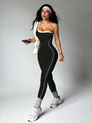 Dewbera 1 Peça Macacão Aderente de Ioga Tricotado Sem Costura para Mulheres