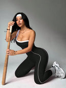 Dewbera 1 Peça Macacão Aderente de Ioga Tricotado Sem Costura para Mulheres