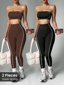 Conjunto de Sutiã Esportivo e Legging Sem Costura com Estampa de Listras Rosas para Mulheres