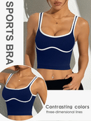 Slayform Regata Cropped Ajustada de Atividades Esportivas com Acabamento Contrastante, Moda Feminina de Verão