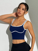 Slayform Regata Cropped Ajustada de Atividades Esportivas com Acabamento Contrastante, Moda Feminina de Verão