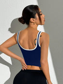 Slayform Regata Cropped Ajustada de Atividades Esportivas com Acabamento Contrastante, Moda Feminina de Verão