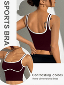 Slayform Regata Cropped Ajustada de Atividades Esportivas com Acabamento Contrastante, Moda Feminina de Verão