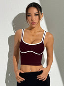 Slayform Regata Cropped Ajustada de Atividades Esportivas com Acabamento Contrastante, Moda Feminina de Verão