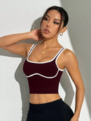 Slayform Regata Cropped Ajustada de Atividades Esportivas com Acabamento Contrastante, Moda Feminina de Verão