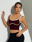 Slayform Regata Cropped Ajustada de Atividades Esportivas com Acabamento Contrastante, Moda Feminina de Verão