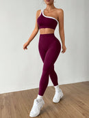 Dewbera Conjunto Esportivo Feminino com Camiseta Ioga Sem Costura Ombro Único, Levantamento de Bumbum e Alta Elasticidade