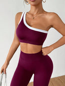 Dewbera Conjunto Esportivo Feminino com Camiseta Ioga Sem Costura Ombro Único, Levantamento de Bumbum e Alta Elasticidade