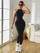 Slayform Macacão Preto Sem Costas e Sem Mangas Seamless para Mulheres