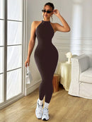 Slayform Macacão Preto Sem Costas e Sem Mangas Seamless para Mulheres