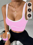 Regata feminina Cropped Ajustada de Atividades Esportivas com Acabamento Contrastante, Moda Feminina de Verão