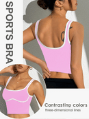 Slayform Regata Cropped Ajustada de Atividades Esportivas com Acabamento Contrastante, Moda Feminina de Verão