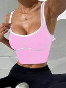 Slayform Regata Cropped Ajustada de Atividades Esportivas com Acabamento Contrastante, Moda Feminina de Verão