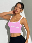 Slayform Regata Cropped Ajustada de Atividades Esportivas com Acabamento Contrastante, Moda Feminina de Verão