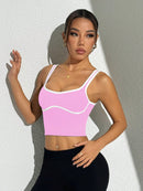 Slayform Regata Cropped Ajustada de Atividades Esportivas com Acabamento Contrastante, Moda Feminina de Verão