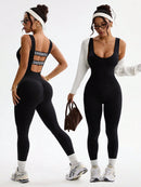 Slayform Macacão Ativewear Sem Costura, Monocromático, Decote Redondo e Sem Costas