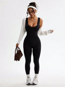 Slayform Macacão Ativewear Sem Costura, Monocromático, Decote Redondo e Sem Costas