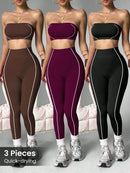 Conjunto de Sutiã Esportivo e Legging Sem Costura com Estampa de Listras Rosas para Mulheres