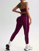 Easithlete Conjunto de Sutiã Esportivo e Legging Sem Costura com Estampa de Listras Rosas para Mulheres