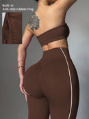 Easithlete Conjunto de Sutiã Esportivo e Legging Sem Costura com Estampa de Listras Rosas para Mulheres