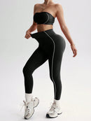 Easithlete Conjunto de Sutiã Esportivo e Legging Sem Costura com Estampa de Listras Rosas para Mulheres