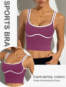 Slayform Regata Cropped Ajustada de Atividades Esportivas com Acabamento Contrastante, Moda Feminina de Verão