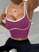 Slayform Regata Cropped Ajustada de Atividades Esportivas com Acabamento Contrastante, Moda Feminina de Verão