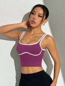 Slayform Regata Cropped Ajustada de Atividades Esportivas com Acabamento Contrastante, Moda Feminina de Verão