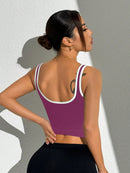 Slayform Regata Cropped Ajustada de Atividades Esportivas com Acabamento Contrastante, Moda Feminina de Verão