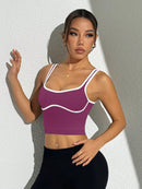 Slayform Regata Cropped Ajustada de Atividades Esportivas com Acabamento Contrastante, Moda Feminina de Verão