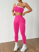 Dewbera Conjunto Esportivo Feminino com Camiseta Ioga Sem Costura Ombro Único, Levantamento de Bumbum e Alta Elasticidade