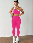 Dewbera Conjunto Esportivo Feminino com Camiseta Ioga Sem Costura Ombro Único, Levantamento de Bumbum e Alta Elasticidade