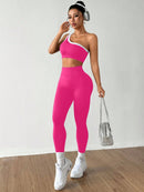 Dewbera Conjunto Esportivo Feminino com Camiseta Ioga Sem Costura Ombro Único, Levantamento de Bumbum e Alta Elasticidade