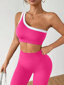 Dewbera Conjunto Esportivo Feminino com Camiseta Ioga Sem Costura Ombro Único, Levantamento de Bumbum e Alta Elasticidade