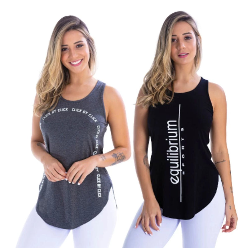 Kit com 2 Camisetas Regatas Femininas Fitness Basicas Academia Mulher Crossfit Yoga Pilates