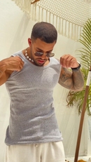 Kit 3 Regatas Masculinas Caneladas Slim em Algodão Americano, Para Treino e Praia