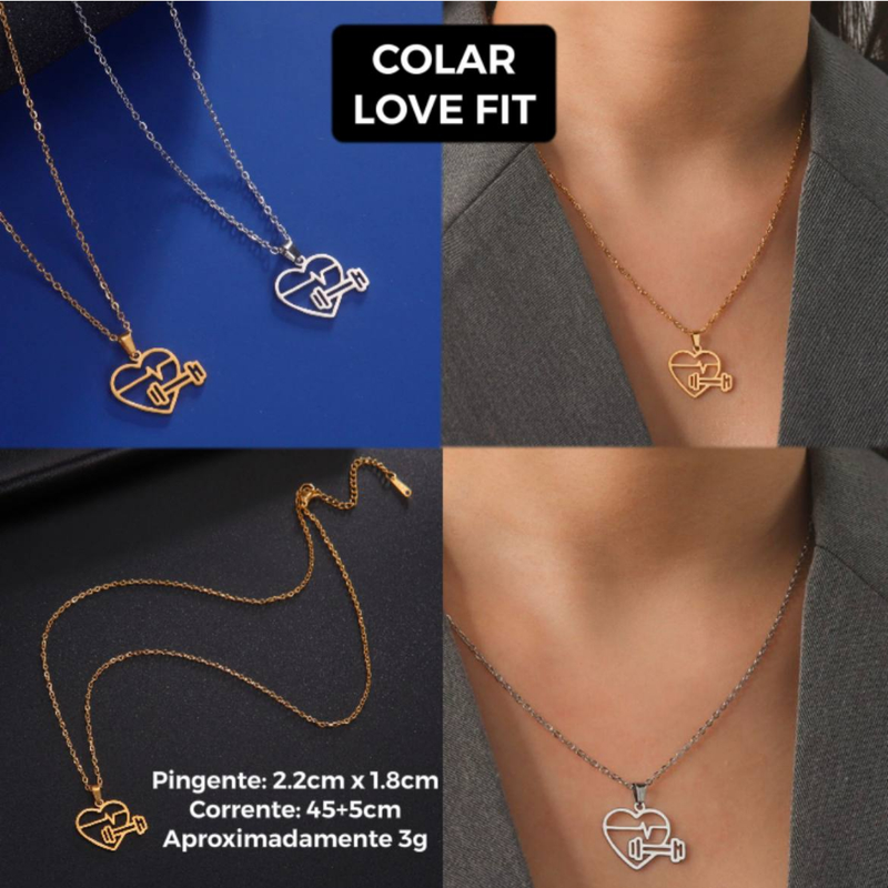 Colar Cordão Fit Feminino Aço inoxidável Corrente ouro 18k Prateado Pingente Maromba Haltere Coração