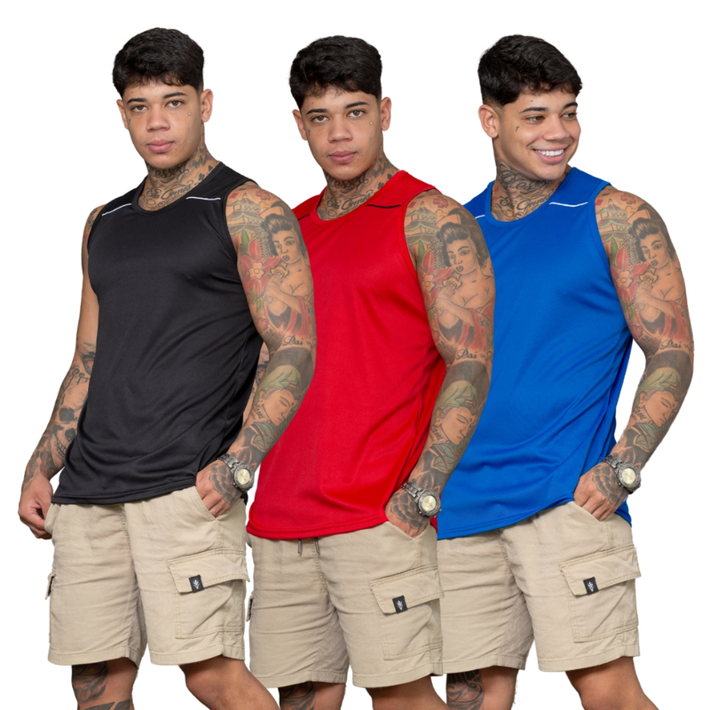 Kit 3 Camisetas Regatas Masculinas Esportivas Dry fit Academia Caminhadas Corridas